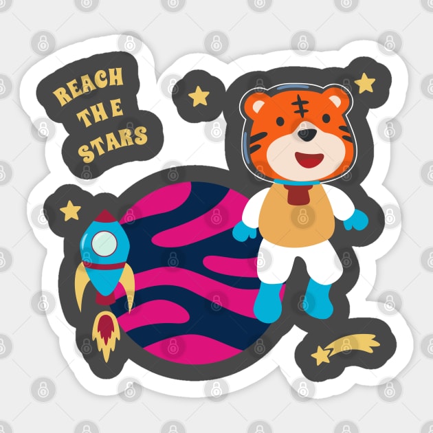 Space tiger or astronaut in a space suit with cartoon style. Sticker by KIDS APPAREL